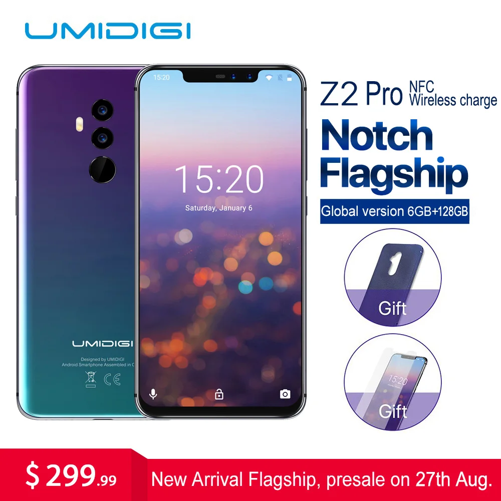 UMIDIGI Z2 Pro 6 2 &quotполный экран смартфон Android 8 1 ГБ + 128 Helio P60 16MP Quad линзы 4 г LTE NFC