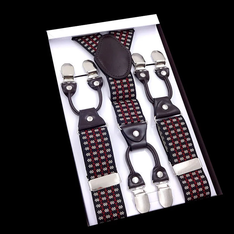 

European and American fashion: 3.5*115cm six-clip printed gift box suspenders FY18081709