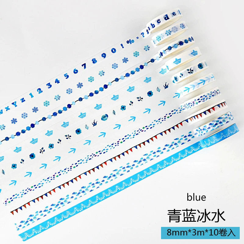 blue 10 томов 12 стилей васи лента базовый цвет коробка бумажный Набор Ручка DIY стикер лента роза для украшения наклейки канцелярские принадлежности - Цвет: blue