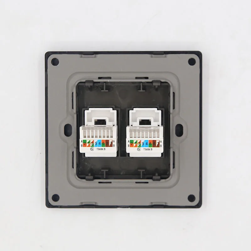 A8-018/C2 double network socket black aluminum computer wall panel RJ45 | Обустройство дома