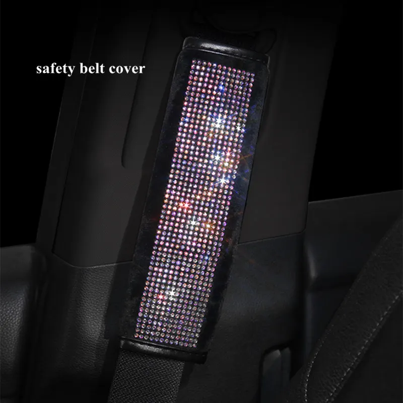 seat belt cover Bling полный кристалл крышка рулевого колеса Стразы алмазные Чехлы рулевого колеса автомобиля Стайлинг авто аксессуары набор для девочки - Название цвета: seat belt cover