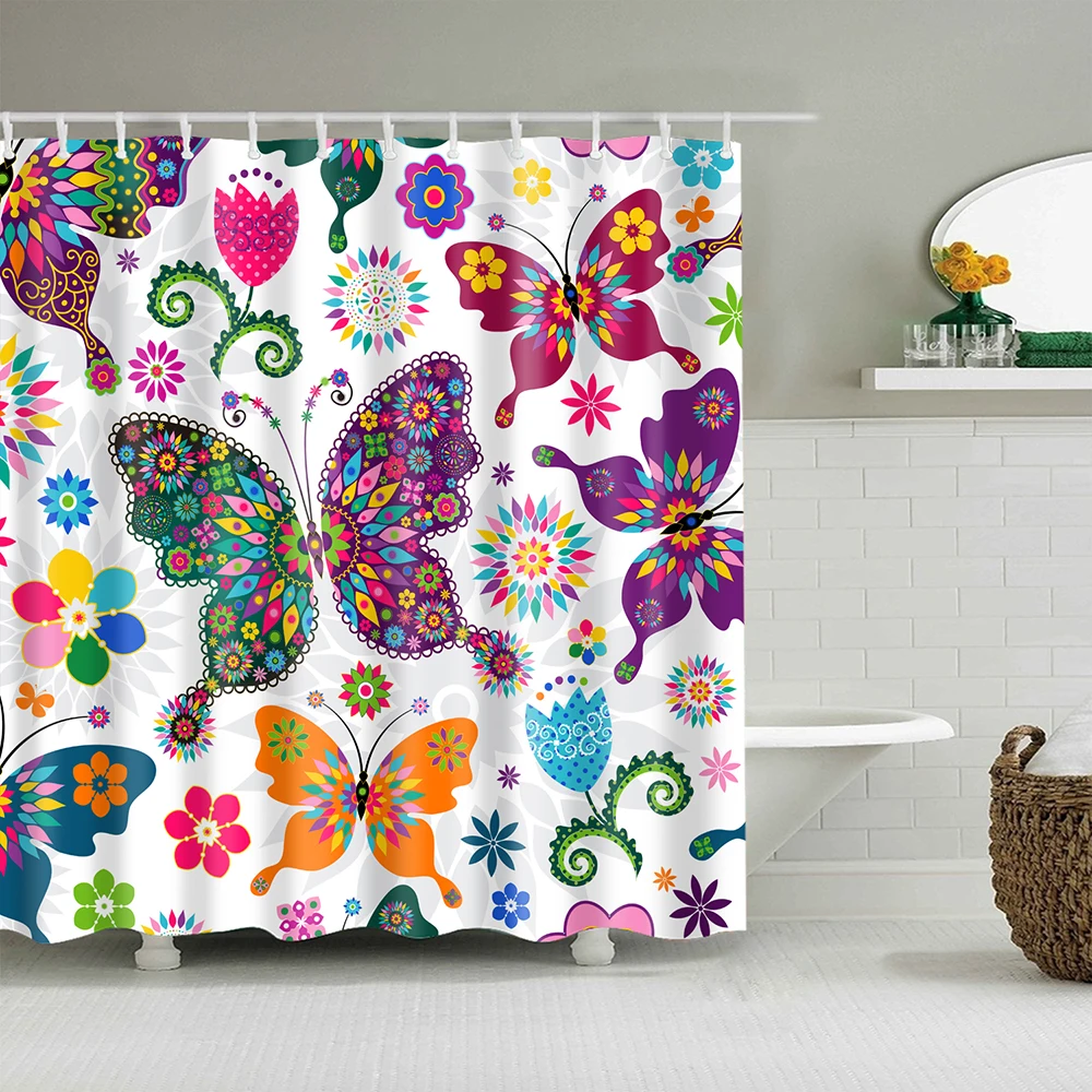 Цифровая печать водонепроницаемая занавеска для душа полиэстер ткань ванной