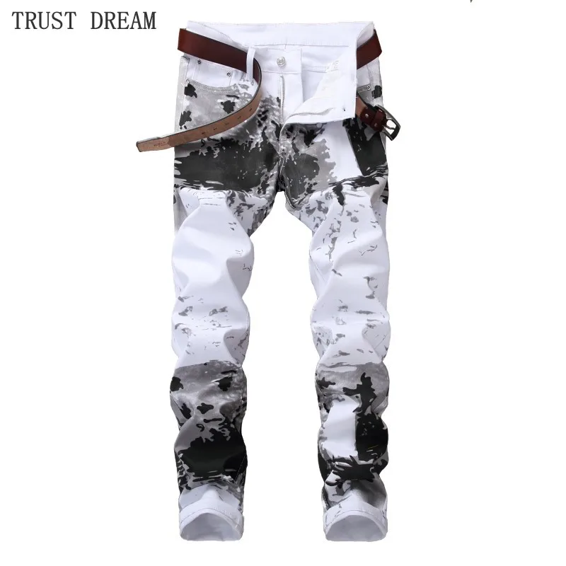 

Мужские облегающие джинсы с цветочным принтом, черные повседневные джинсы в европейском стиле для отдыха, клуба, улицы, 2018