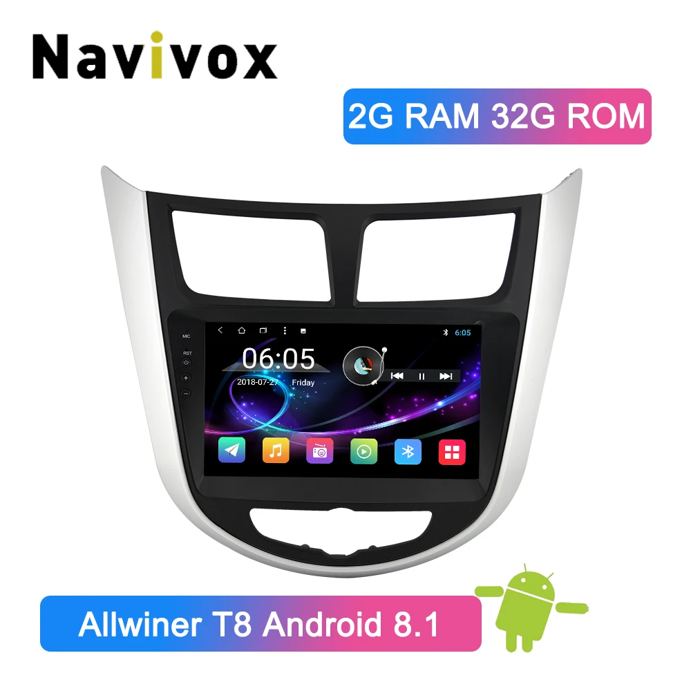 Navivox Android 8,1 автомобильный DVD для hyundai Solaris Accent Verna I25 с gps навигацией Радио Видео автомобильный стерео Мультимедийный Плеер