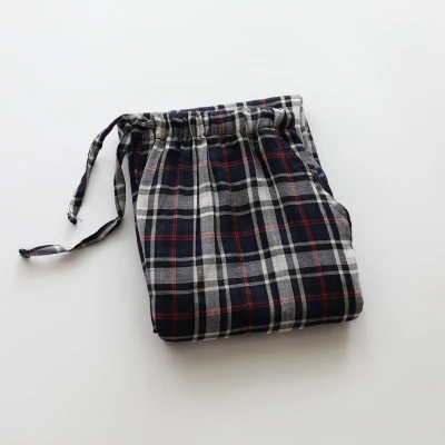 Red blue Plaid Длинные мужские брюки весна лето хлопок марлевые свободные пижамные брюки тонкие двухслойные марлевые брюки для отдыха - Цвет: Red blue Plaid