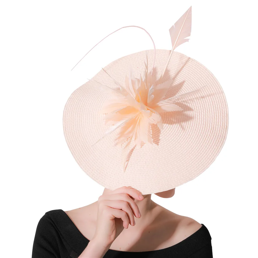 New Champagne Feather Bridal Hats Church Fascinators Headbands Veils Hair Accessories Wedding Fedora Race Event Floral Headwear |