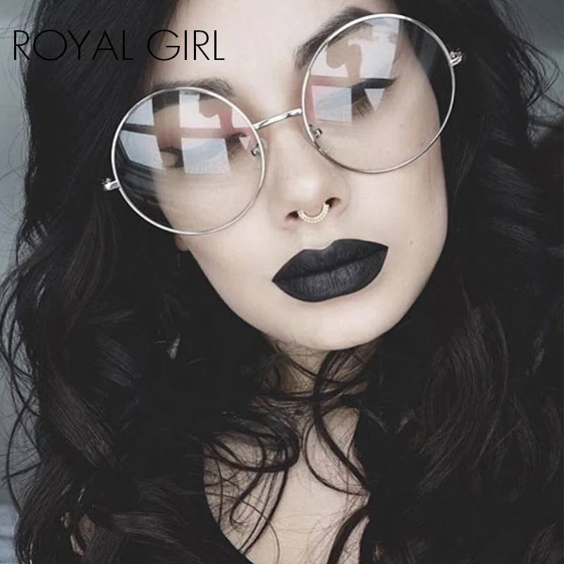 ROYAL GIRL, Женские оправы для очков, Ретро стиль, большие размеры, металлическая оправа, прозрачные линзы, круглые классические очки, очки SS340