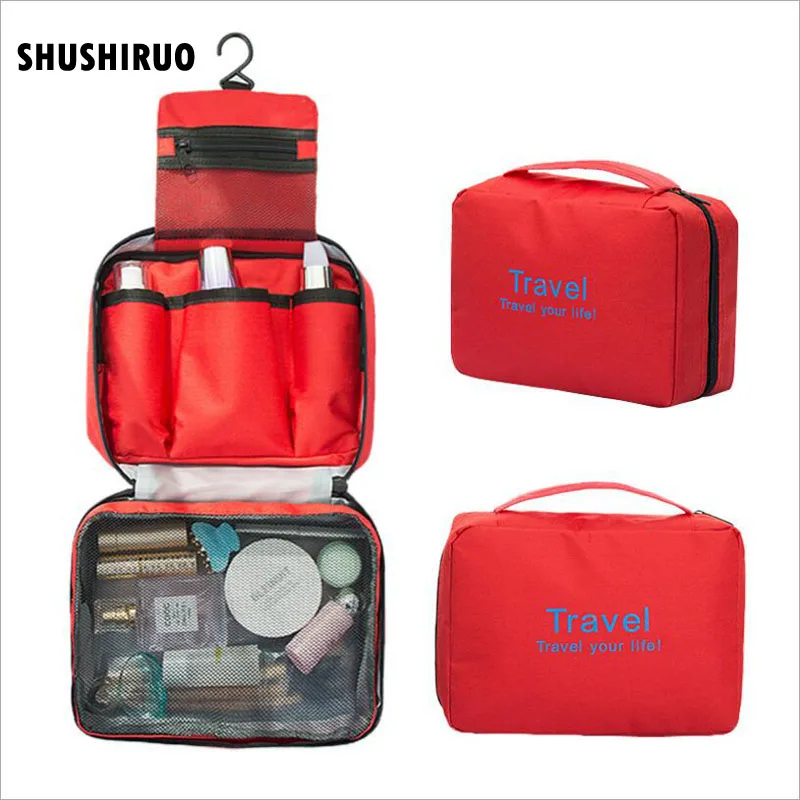 

SHUSHIRUO Women Travel Hanging Travel Organizer Bag Waterproof Cosmetic Bag Portable Oxford Cloth Makeup Bath Bags Organization