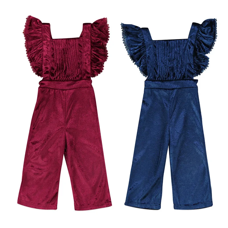 Бархатный комбинезон для новорожденных девочек Модный без рукавов с оборками и