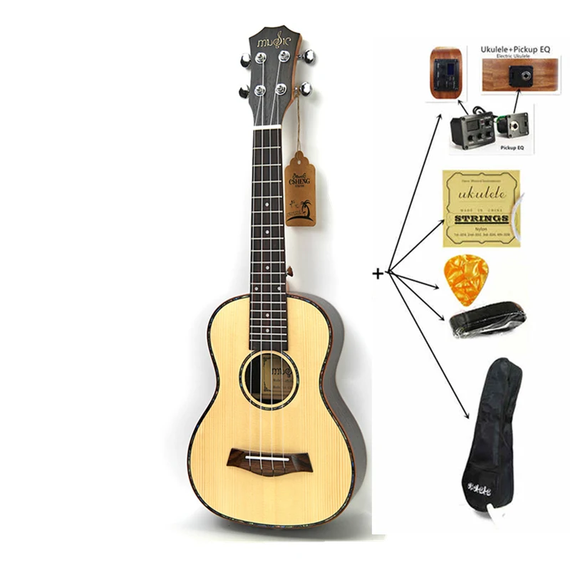 SevenAngel 2" Tenor Гавайские гитары укулеле ель твердой древесины топ только Ukelele Гавайская 4 струнная гитара электрическая УКУ с звукоснимателем эквалайзером - Цвет: Electric uku set 1