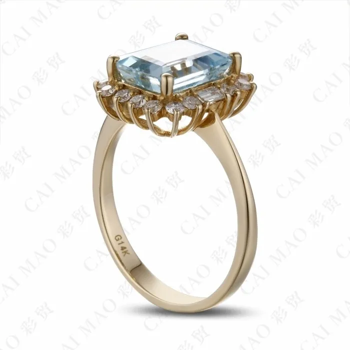 CaiMao 2,10 ct Натуральный аквамарин 18KT/750 желтое золото 0,38 ct полный разрез Алмазный обручальное кольцо ювелирные изделия драгоценный камень