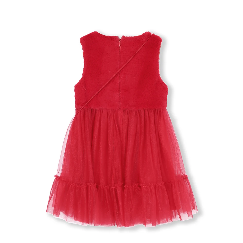 Balabala Girls Rabbit Fur Sleeveless Tulle Dress Cross-Body Bag Children Kid Max-Fabric Wedding Party Dresses Lined | Детская одежда и