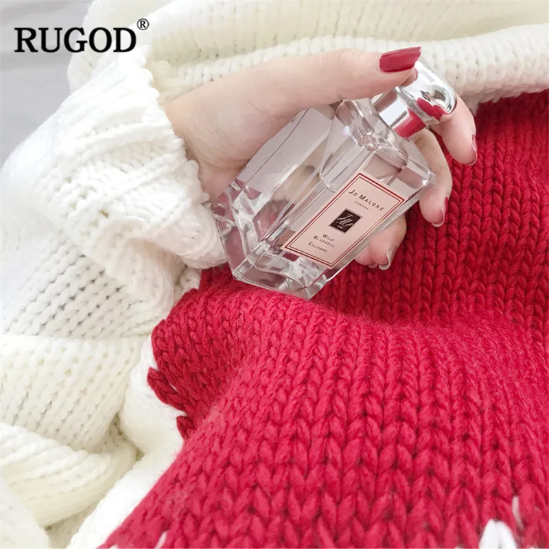 Женский вязаный свитер RUGOD красный свободный с принтом в виде сердца круглым