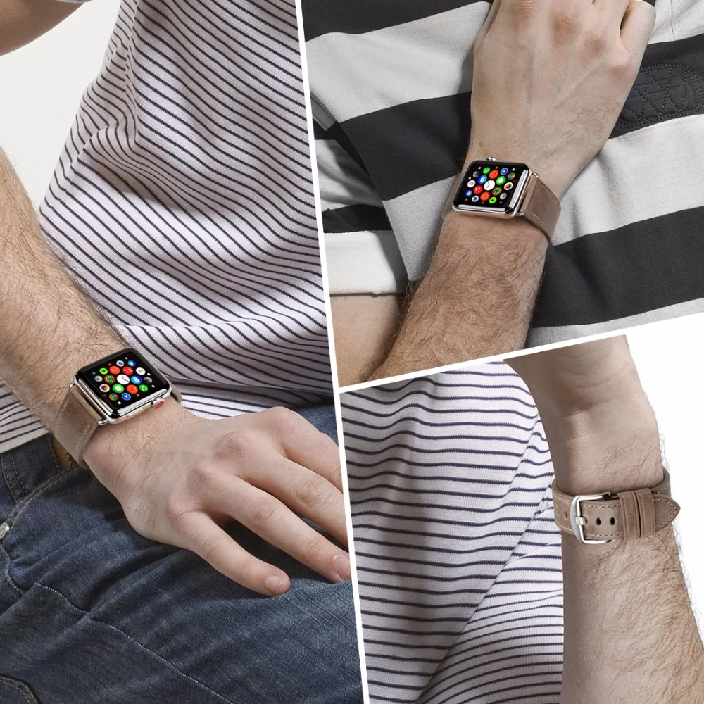 MAIKES специальный ремешок для часов из натуральной кожи Apple Watch Band 44 мм 40 42 38 серия 4 3