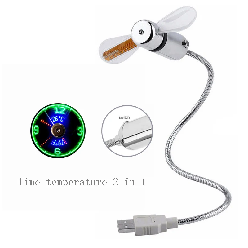 Clock thermal fan Мини-вентилятор USB, дисплей температуры, креативный подарок, светодиодный светильник, кулер, гаджет для ноутбука, ПК, ноутбука, компьютера, охлаждающий вентилятор USB - Цвет: Clock thermal fan