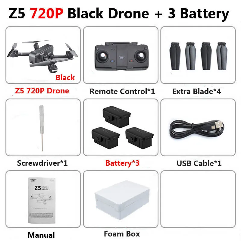 SJRC Z5 Профессиональный складной Дрон с камерой 1080 P HD gps 5G Wifi FPV оптический поток Радиоуправляемый квадрокоптер Вертолет игрушки SG106 E58 - Цвет: Black 720P 3B Foam