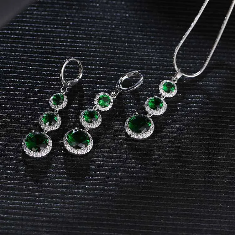 Новинка 925 Серебряные комплекты ювелирных украшений для невесты женские зеленые