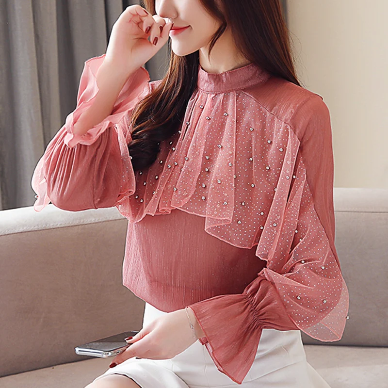 

spring autumn Korean style Women's Clothing Blouses perspective chiffon shirts fashion woman tops blusas mujer de moda new
