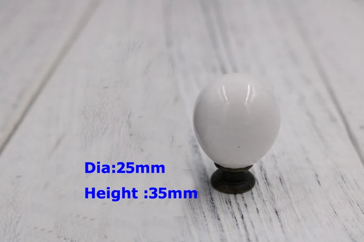 White 25mm 1x Детская комната винтажные круглые шаровые керамические ручки для ящиков кухонный шкаф дверная ручка шкаф мебель фурнитура старинная бронзовая основа - Цвет: White 25mm