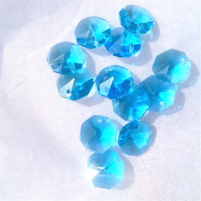 Полезные 50 шт./лот 14 мм Аквамарин Восьмиугольные кристаллы в 1 отверстия K9 стекло