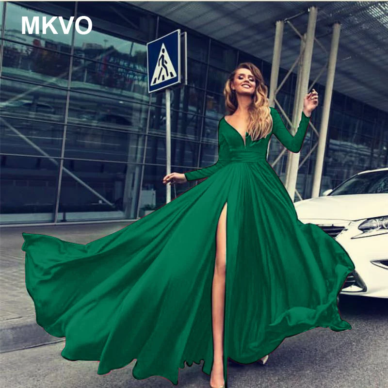 Женское однотонное платье с глубоким v образным вырезом Пляжное элегантное в пол