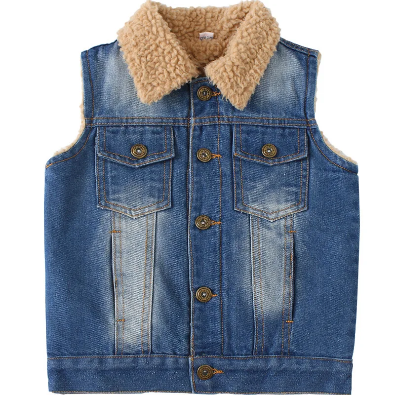 Жилет джинсовый для девочек и мальчиков теплая бархатная безрукавка из денима