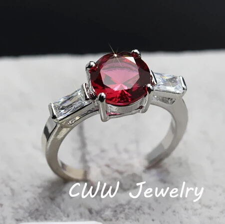 CWWZircons модное белое золото цвет круглый красный CZ Кристалл для женщин обручальные кольца с кубическим цирконием камни R075