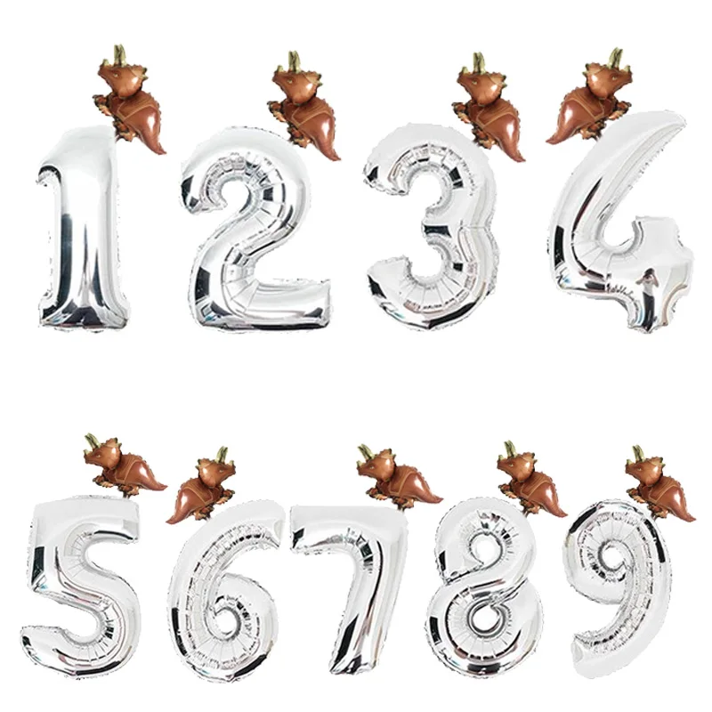 Sliver D 2pcs Dinosaur foil Helium Cartoon figure balloons 1 2 3 Boy' Birthday decoration kids' toys Dinosaur funny gifts Baby shower - Цвет: Sliver D