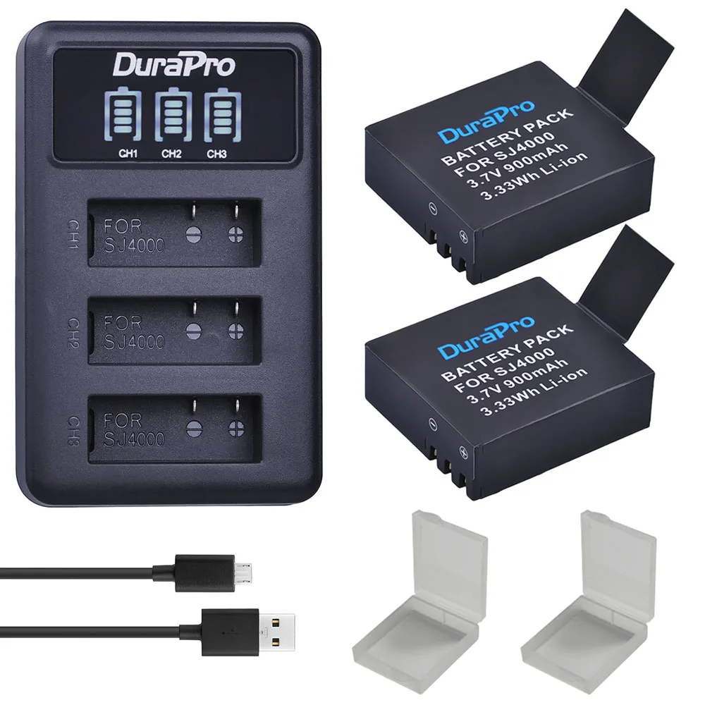 2 аккумулятора для камеры SJ4000 PG1050 + 3 портовое Зарядное устройство USB со