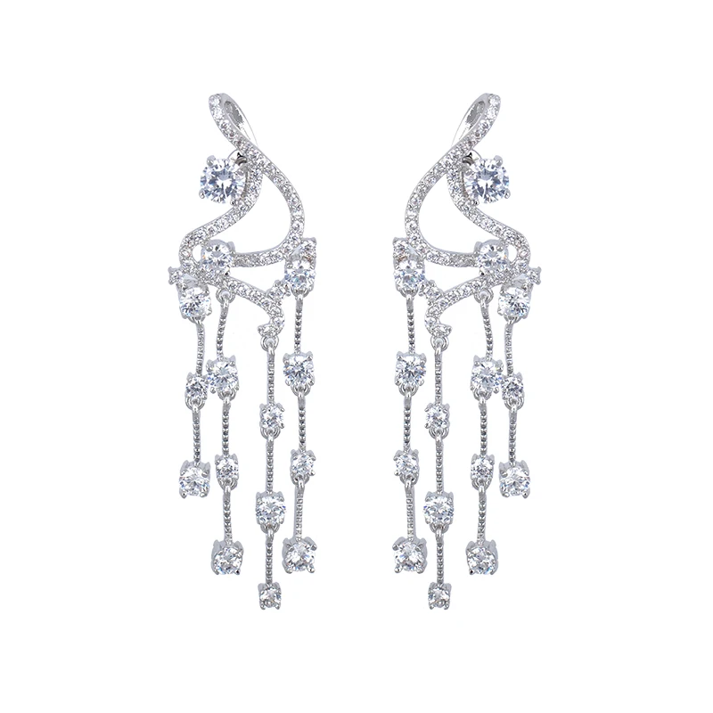 Серьги подвески из белого золота с цирконом класса AAA|gold jewelry earrings|earrings bridal goldgold