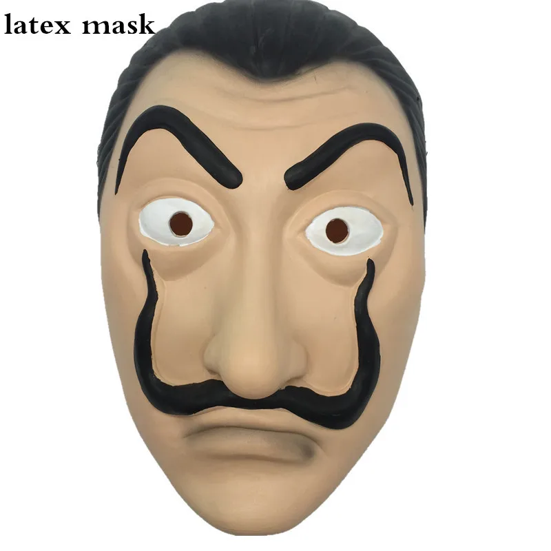 Ainiel La Casa De Papel Salvador Dali Косплей Костюм Dali Косплей латексная ПВХ маска праздничная одежда Комбинезоны Костюм для взрослых мужчин - Цвет: Latex mask