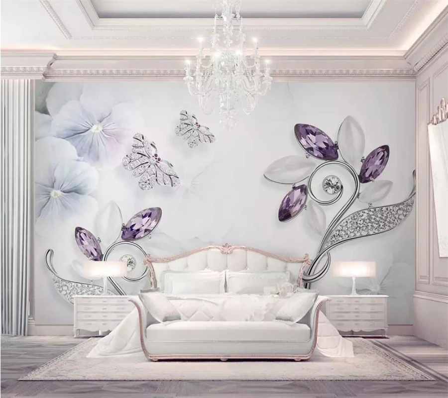 Beibehang пользовательские обои 3d Фиолетовый Кристалл Цветочная бабочка ювелирные