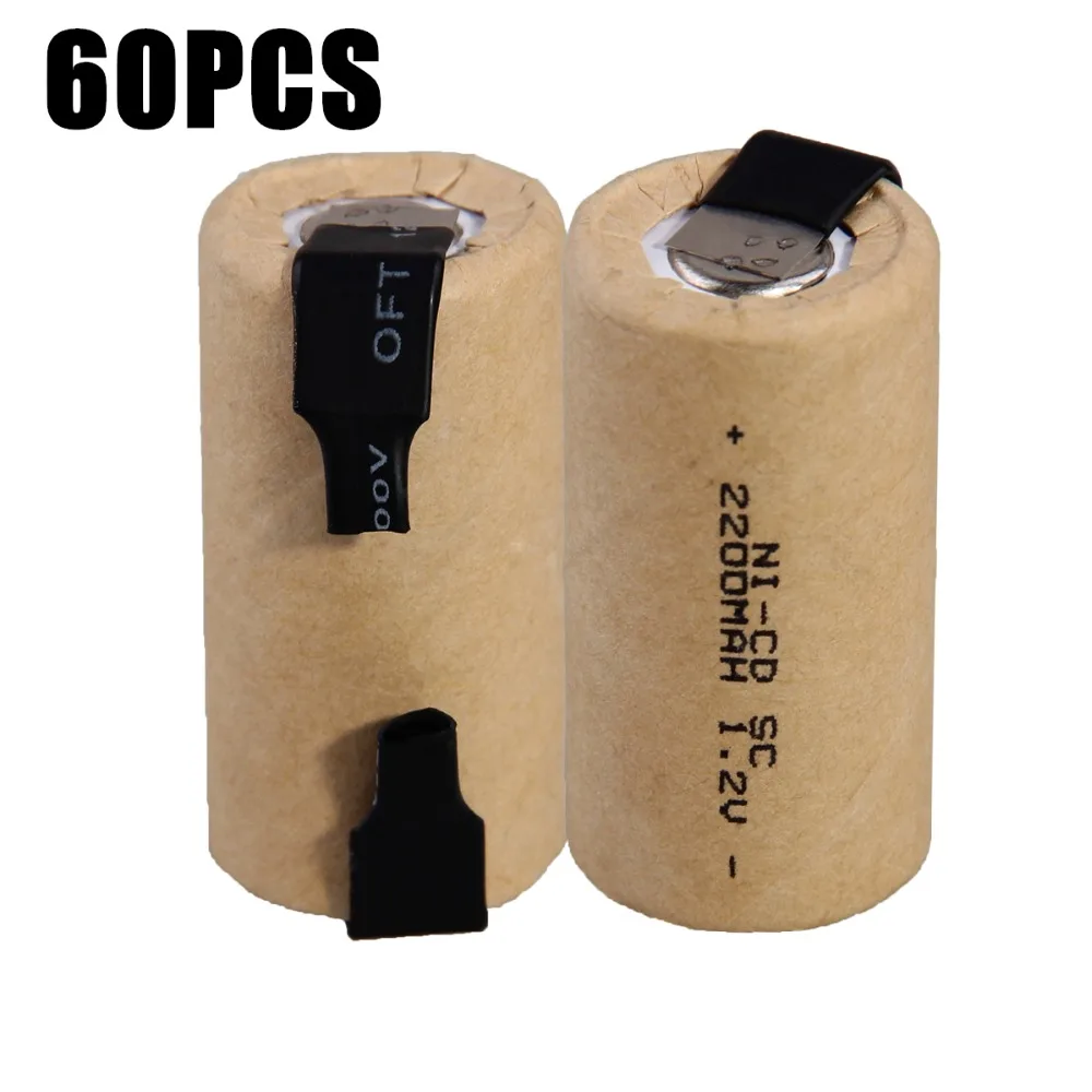 60 шт. SC 2200mah 1 2 v аккумулятор NICD аккумуляторные батареи для электрической отвертки