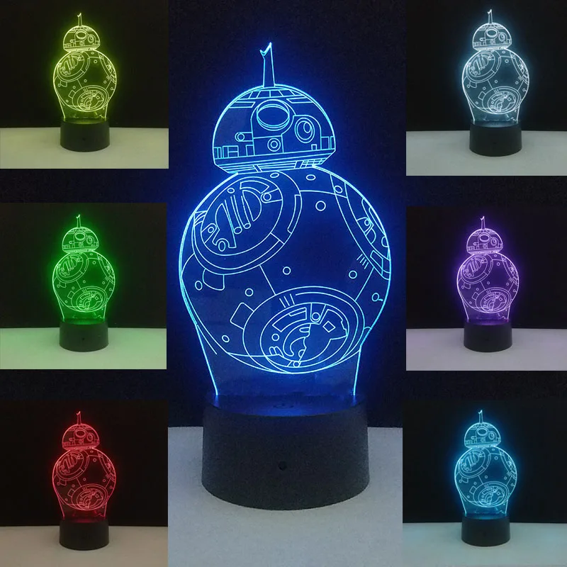 Звездные войны лампа Звезда смерти 3D ночные светильники BB-8 R2D2 Мастер Йода USB красочные светодиодные настольные лампы для спальни домашний декор подарки