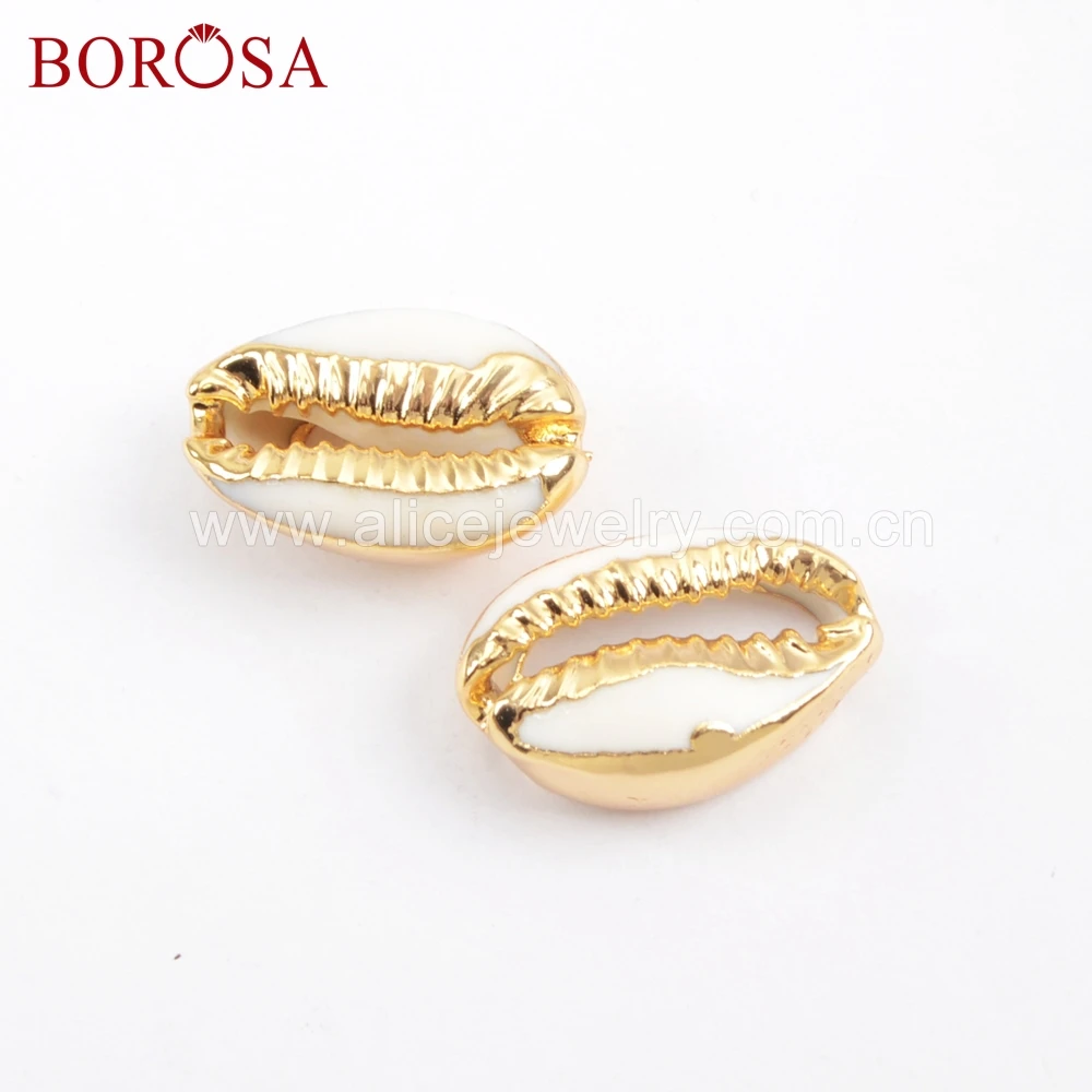 

BOROSA 10 шт золотой цвет Cowrie оболочки бисера непросверленный натуральный корпус Кулон Бусы для ожерелья/браслета ювелирных изделий G1690