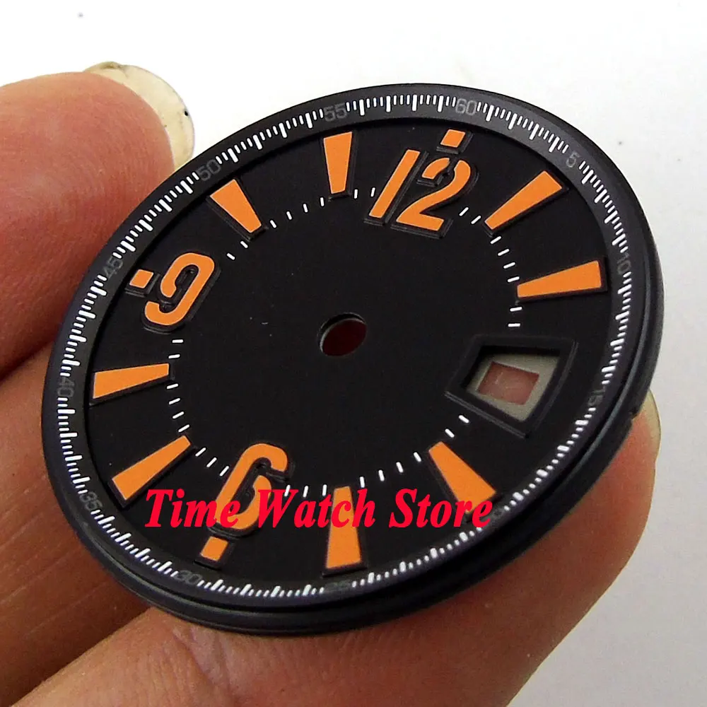 31 5 мм черный циферблат оранжевые отметки Дата окно часы для ETA 2836 Mingzhu 2813 4813