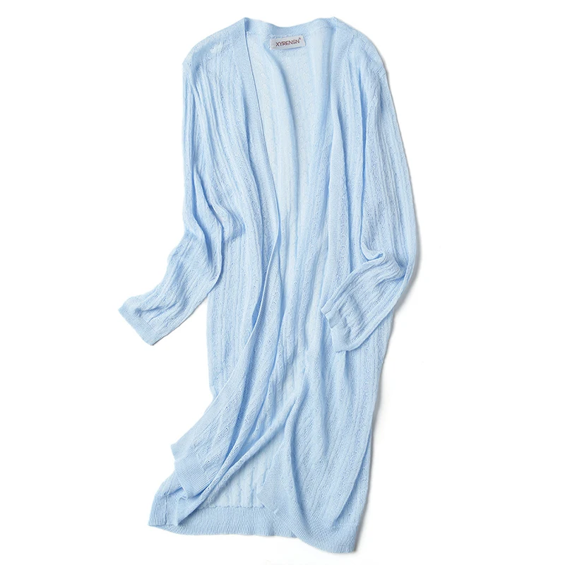 Женский черный вязаный кардиган с длинным рукавом белый солнцезащитный тонкий