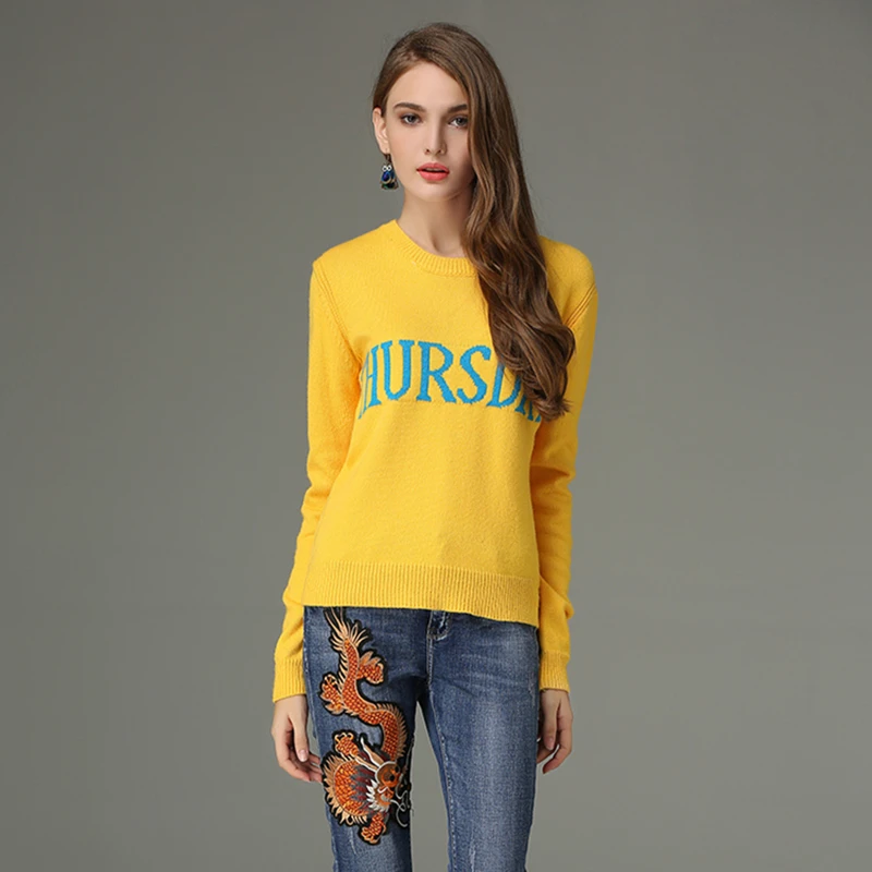 Женский вязаный свитер с надписью подиумный дизайнерский 7 цветов весна-осень 2021