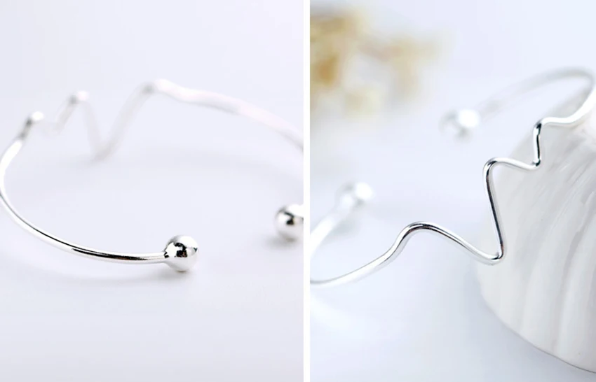 Kinitial Love ECG Heartbeat Bracelets &amp Bangles Charm Lightning Bangle Wrist Cuff for Women Fashion 925 Silver Jewelry | Украшения и