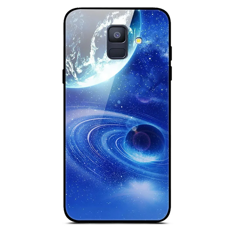 03 Чехол для samsung A6 A 6 из закаленного стекла с изображением планеты и космоса, стеклянный чехол для задней панели для samsung Galaxy A6 A600F с мягким краем - Цвет: 03