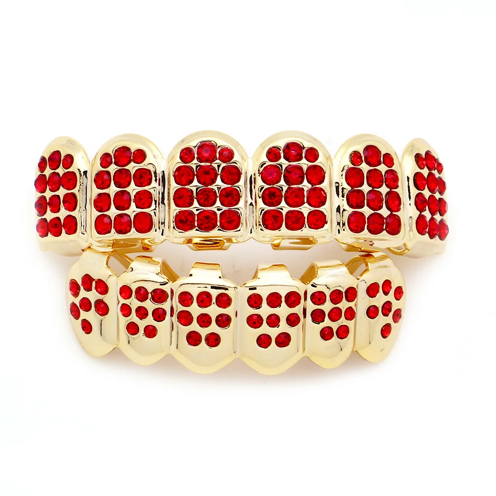 Хип-хоп Iced Out Grillz верхние и нижние зубы Grillz красочные панк золотые зубные колпачки Rapper зубные грили