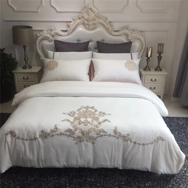 

100% Egyptian Cotton Bedlinen Luxury bedclothes King Queen double size bedcover Embroidery duvet cover pillowcase bedding set