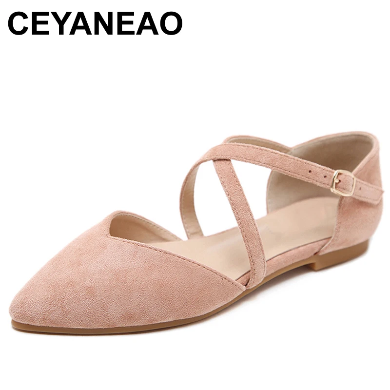 CEYANEAOFall/женские удобные Замшевые балетки черного и розового цвета на плоской подошве с Т-образным ремешком; женские мягкие балетки с острым носком на плоской подошве размера плюс PartyE1133