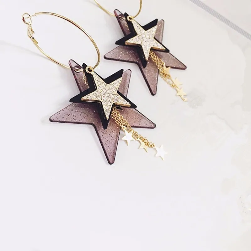 Женские серьги с пятиконечной звездой Ajojewel большие разноцветные Серьги-кисточки