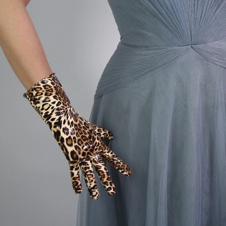 Женские кожаные перчатки с леопардовым принтом 16 см | Аксессуары для одежды