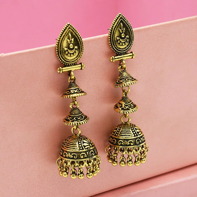 Jhumka индийские серьги с большой ручной резкой для женщин, тайские богемные винтажные этнические уникальные хиппи женские элегантные длинные ювелирные изделия с кисточками
