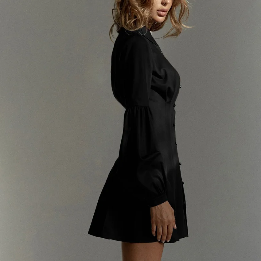 Винтажные черные вечерние платья-фонарики с длинным рукавом женское мини-платье