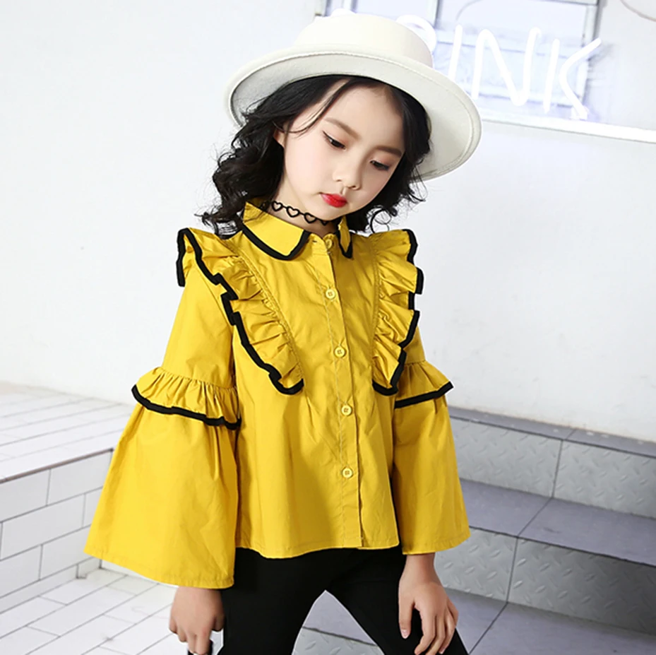 Весенне осенняя блузка с длинными рукавами для девочек школьная Повседневная