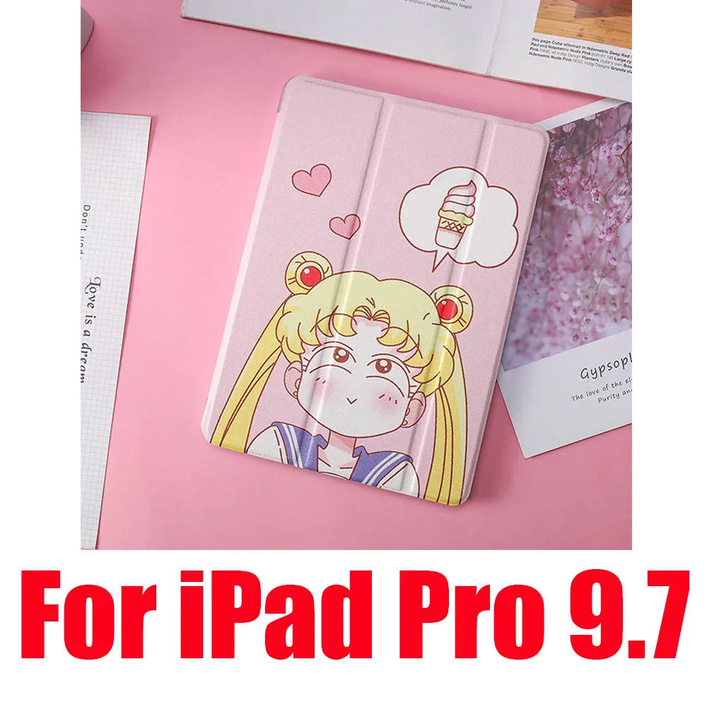 Ice Cream Pro 9.7 Милые Чехлы Сейлор Мун для iPad 2/3/4 Mini 1 2 3 4 5 Air 1 2 10,5 Pro 9,7 10,5 мягкий кожаный чехол для планшета - Цвет: Ice Cream Pro 9.7