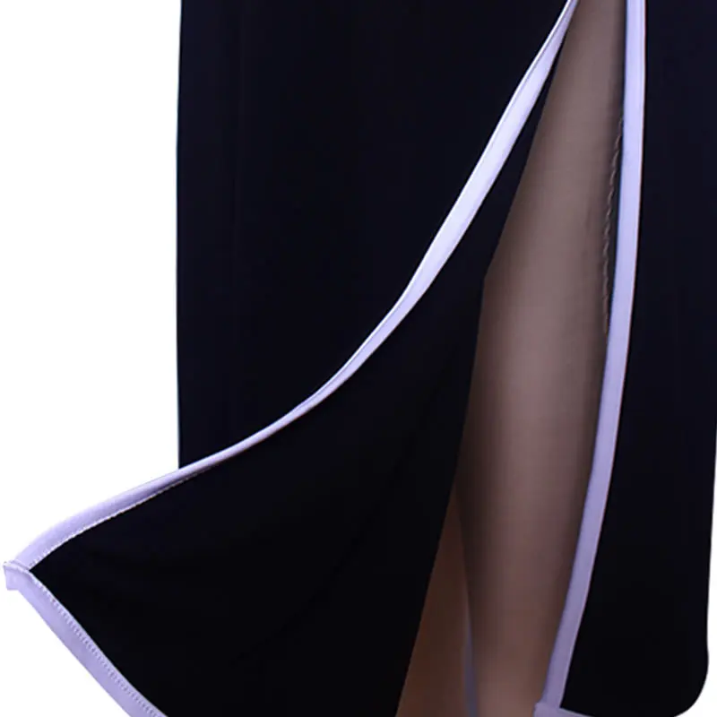 Женское длинное платье с разрезом черное трапеция большого размера элегантное